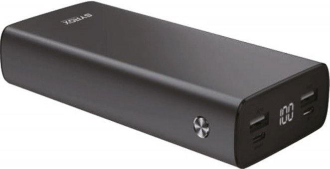 Syrox PB111 20000 mAh Hızlı Şarj Dijital Göstergeli USB & Type C Çoklu Kablolu Powerbank Siyah