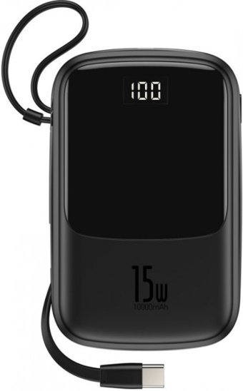 Baseus Thin 10000 mAh Hızlı Şarj Dijital Göstergeli USB & Type C Kablolu Powerbank Siyah