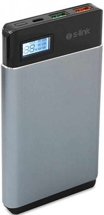 S-link IP-QC3-10 10000 mAh Hızlı Şarj Dijital Göstergeli Micro USB Çoklu Kablolu Powerbank Gri