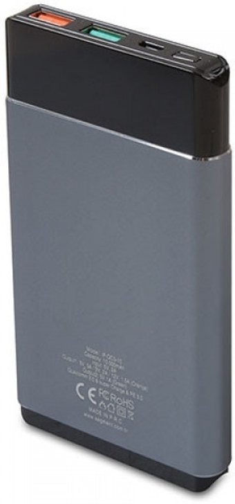 S-link IP-QC3-10 10000 mAh Hızlı Şarj Dijital Göstergeli Micro USB Çoklu Kablolu Powerbank Gri
