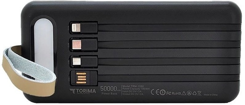Torima TRM-1050 50000 mAh Hızlı Şarj Işıklı Dijital Göstergeli Lightning Çoklu Kablolu Powerbank Siyah
