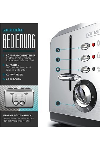 Arendo 303874 4 Dilim Kırıntı Tepsili Telli 710 W İnox Ekmek Kızartma Makinesi