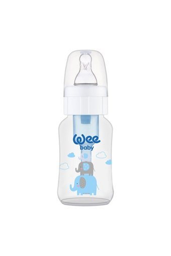 Wee Baby 780827 Polipropilen Gaz Yapmayan Antikolik Yenidoğan Yavaş Akışlı Kulpsuz 0-6 Ay Desenli Mavi Yuvarlak Uçlu Bebek Biberon 150 ml