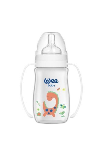 Wee Baby Klasik Plus Polipropilen Gaz Yapmayan Antikolik Yenidoğan Yavaş Akışlı Kulplu 0-6 Ay Desenli Pembe Yuvarlak Uçlu Bebek Biberon 250 ml