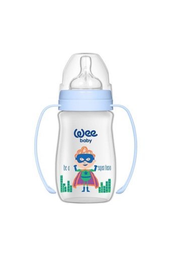 Wee Baby Klasik Plus Polipropilen Gaz Yapmayan Antikolik Yenidoğan Yavaş Akışlı Kulplu 0-6 Ay Desenli Pembe Yuvarlak Uçlu Bebek Biberon 250 ml