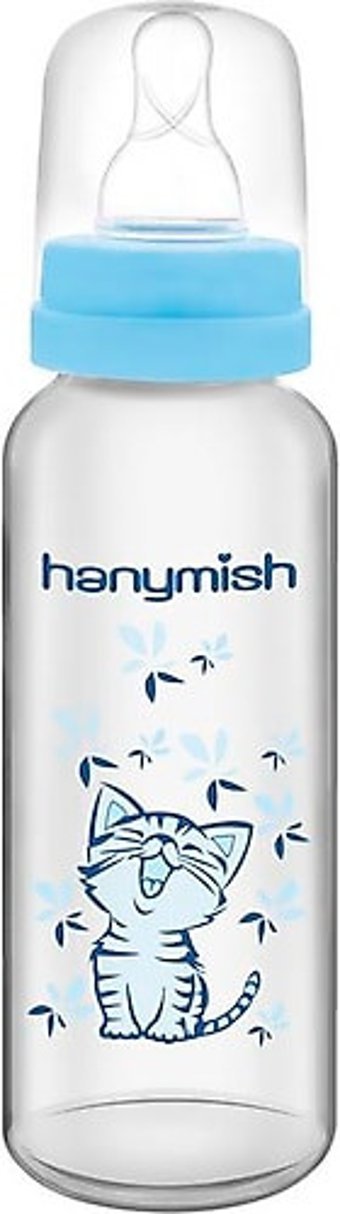 Hanymish 430 Polipropilen Gaz Yapmayan Antikolik Yenidoğan Kulpsuz 0+ Ay Desenli Mavi Yuvarlak Uçlu Bebek Biberon 240 ml