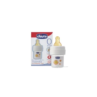 Chicco Tisamilla Cam Gaz Yapmayan Antikolik Yenidoğan Yavaş Akışlı Kulpsuz 0+ Ay Desenli Beyaz Yuvarlak Uçlu Bebek Biberon 30 ml
