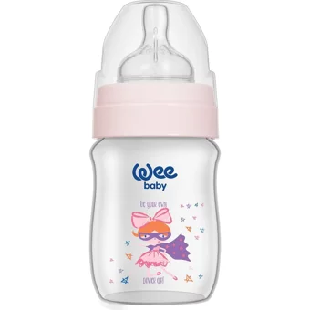 Wee Baby Klasik Plus Polipropilen Gaz Yapmayan Antikolik Yenidoğan Yavaş Akışlı Kulpsuz 0-6 Ay Desenli Renkli Yuvarlak Uçlu Bebek Biberon 150 ml