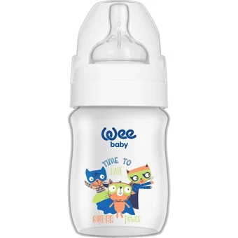Wee Baby Klasik Plus Polipropilen Gaz Yapmayan Antikolik Yenidoğan Yavaş Akışlı Kulpsuz 0-6 Ay Desenli Renkli Yuvarlak Uçlu Bebek Biberon 150 ml