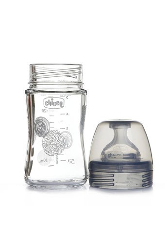 Chicco Well-Being Cam Gaz Yapmayan Antikolik Yenidoğan Yavaş Akışlı Kulpsuz 0+ Ay Desenli Gri Yuvarlak Uçlu Bebek Biberon 150 ml