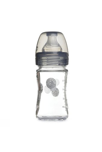 Chicco Well-Being Cam Gaz Yapmayan Antikolik Yenidoğan Yavaş Akışlı Kulpsuz 0+ Ay Desenli Gri Yuvarlak Uçlu Bebek Biberon 150 ml