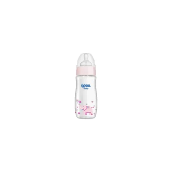 Wee Baby Klasik Plus Cam Gaz Yapmayan Antikolik Kulpsuz Desenli Pembe Yuvarlak Uçlu Bebek Biberon 120 ml