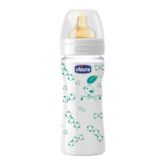Chicco Well-Being Cam Gaz Yapmayan Antikolik Yenidoğan Orta Akışlı Kulpsuz 0+ Ay Desenli Şeffaf Yuvarlak Uçlu Bebek Biberon 240 ml