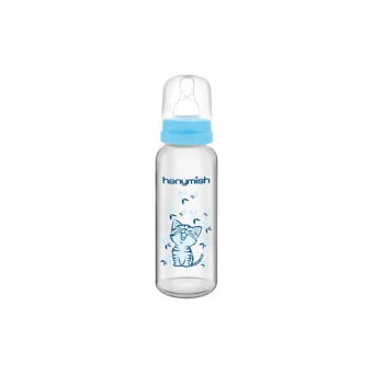 Hanymish 430 Polipropilen Kulpsuz Desenli Mavi Yuvarlak Uçlu Bebek Biberon 240 ml