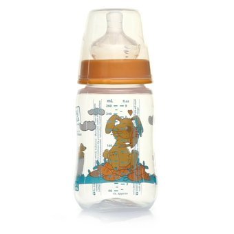 Baby&Plus BYP-21011 Polipropilen Gaz Yapmayan Antikolik Yenidoğan Kulpsuz 0+ Ay Desenli Turuncu Yuvarlak Uçlu Bebek Biberon 260 ml