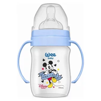 Wee Baby 177 Polipropilen Yavaş Akışlı Kulplu 6-18 Ay Desenli Renkli Yuvarlak Uçlu Bebek Biberon 150 ml