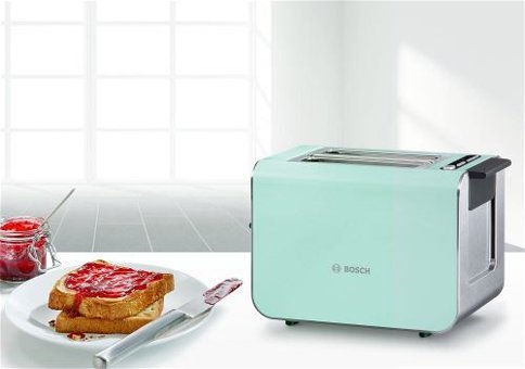 Bosch TAT8612 Styline 2 Dilim Kırıntı Tepsili Telli 860 W Mavi Mini Ekmek Kızartma Makinesi