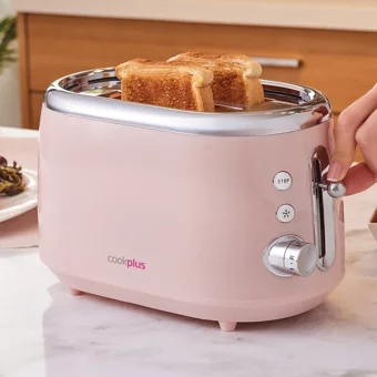 Cookplus Crusty 2 Dilim Kırıntı Tepsili Telli 700 W Pembe Vintage Mini Ekmek Kızartma Makinesi