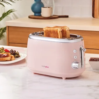 Cookplus Crusty 2 Dilim Kırıntı Tepsili Telli 700 W Pembe Vintage Mini Ekmek Kızartma Makinesi