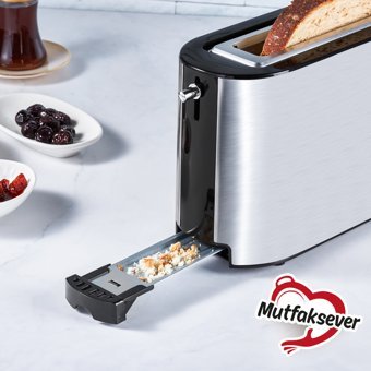 Karaca İnox XXL 2 Dilim Kırıntı Tepsili Telli Akıllı 1030 W İnox Mini Ekmek Kızartma Makinesi