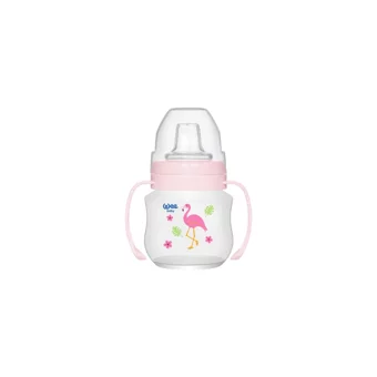 Wee Baby 753 Polipropilen Gaz Yapmayan Antikolik Kulplu 6+ Ay Desenli Pembe Yuvarlak Uçlu Bebek Biberon