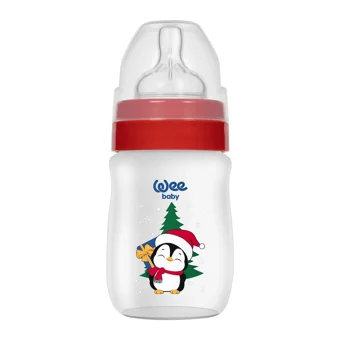 Wee Baby İlk Yeni Yıl Paketim Polipropilen Gaz Yapmayan Antikolik Kulpsuz Desenli Kırmızı Yuvarlak Uçlu Bebek Biberon Seti 150 ml + 270 ml