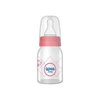 Wee Baby 877 Cam Yenidoğan Yavaş Akışlı Kulpsuz 0-6 Ay Desenli Renkli Yuvarlak Uçlu Bebek Biberon 125 ml