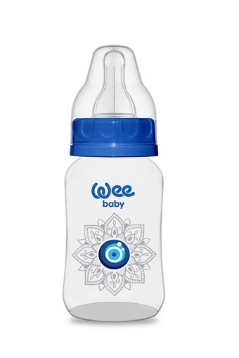 Wee Baby Nazar Boncuğu Polipropilen Gaz Yapmayan Antikolik Orta Akışlı Kulpsuz 6-18 Ay Desenli Renkli Yuvarlak Uçlu Bebek Biberon 150 ml