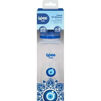 Wee Baby Polipropilen Gaz Yapmayan Antikolik Orta Akışlı Kulpsuz 6-18 Ay Desenli Renkli Yuvarlak Uçlu Bebek Biberon 270 ml