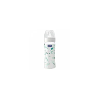 Chicco Well-Being Cam Gaz Yapmayan Antikolik Yenidoğan Kulpsuz 0+ Ay Desenli Beyaz Yuvarlak Uçlu Bebek Biberon 240 ml