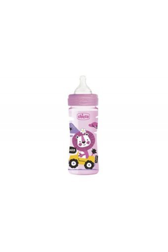 Chicco Well-Being Polipropilen Gaz Yapmayan Antikolik Orta Akışlı Kulpsuz 2+ Ay Desenli Pembe Yuvarlak Uçlu Bebek Biberon 250 ml