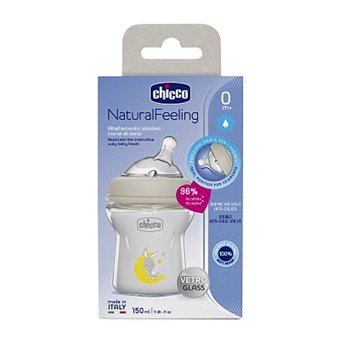 Chicco Natural Feeling Cam Gaz Yapmayan Antikolik Yenidoğan Orta Akışlı Kulpsuz 0+ Ay Beyaz Yuvarlak Uçlu Bebek Biberon 150 ml