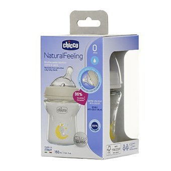 Chicco Natural Feeling Cam Gaz Yapmayan Antikolik Yenidoğan Orta Akışlı Kulpsuz 0+ Ay Beyaz Yuvarlak Uçlu Bebek Biberon 150 ml