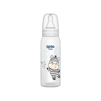 Wee Baby Klasik Polipropilen Gaz Yapmayan Antikolik Yenidoğan Yavaş Akışlı Kulpsuz 0-6 Ay Desenli Beyaz Yuvarlak Uçlu Bebek Biberon 250 ml