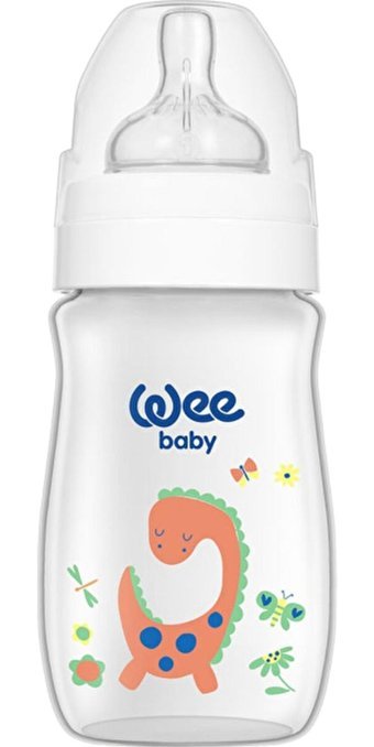 Wee Baby 136 Polipropilen Yenidoğan Yavaş Akışlı Kulplu 0-3 Ay Desenli Renkli Yuvarlak Uçlu Bebek Biberon 250 ml