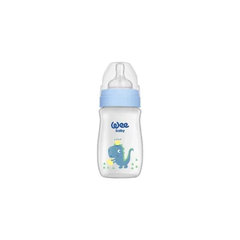 Wee Baby 136 Polipropilen Yenidoğan Yavaş Akışlı Kulplu 0-3 Ay Desenli Renkli Yuvarlak Uçlu Bebek Biberon 250 ml