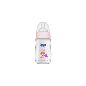 Wee Baby 136 Polipropilen Yenidoğan Yavaş Akışlı Kulplu 0-3 Ay Desenli Renkli Yuvarlak Uçlu Bebek Biberon 250 ml