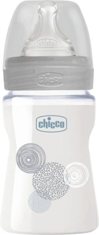 Chicco Cam Gaz Yapmayan Antikolik Yenidoğan Kulpsuz 0+ Ay Desenli Beyaz Yuvarlak Uçlu Bebek Biberon 150 ml
