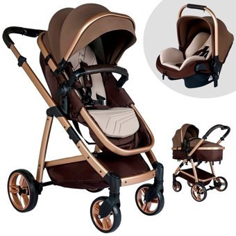 Baby Home BH-955 Gold Vip Çift Yönlü Katlanabilir 360 Derece Dönen Tam Yatar Travel Sistem Bebek Arabası Bordo