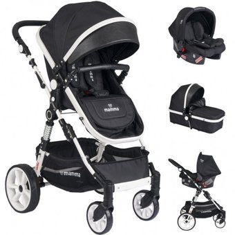 Mamma Pole Travel Sistem Çift Yönlü Katlanabilir Tek Elle Kapanan 360 Derece Dönen Tam Yatar Travel Sistem Bebek Arabası Siyah