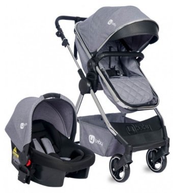 4 Baby Safran Krom Çift Yönlü Katlanabilir 360 Derece Dönen Tam Yatar Travel Sistem Bebek Arabası Gri