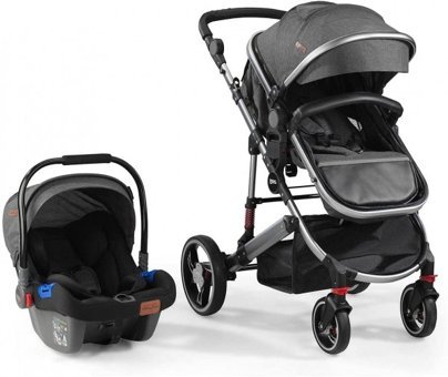 Baby2Go 2039 Star Plus Çift Yönlü Katlanabilir 360 Derece Dönen Tam Yatar Kabin Tipi Travel Sistem Bebek Arabası Gri
