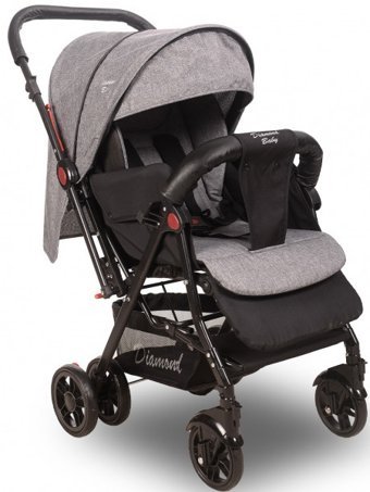 Diamond Baby Baby Sapphire Çift Yönlü Katlanabilir 360 Derece Dönen Tam Yatar Kabin Tipi Puset Bebek Arabası Gri