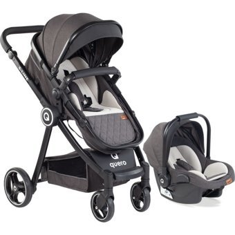 Quero S-Line Çift Yönlü Katlanabilir Tek Elle Kapanan 360 Derece Dönen Tam Yatar Kabin Tipi Travel Sistem Bebek Arabası Siyah