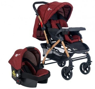 4 Baby Active AB 460 Çift Yönlü Katlanabilir 360 Derece Dönen Tam Yatar Kabin Tipi Travel Sistem Bebek Arabası Kırmızı