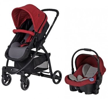 Sunny Baby 9021 Ryan Çift Yönlü Katlanabilir Tek Elle Kapanan 360 Derece Dönen Tam Yatar Travel Sistem Bebek Arabası Kırmızı
