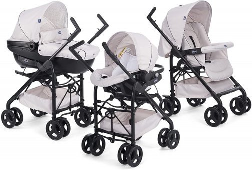 Chicco Trio Sprint Çift Yönlü Katlanabilir Tek Elle Kapanan 360 Derece Dönen Tam Yatar Travel Sistem Bebek Arabası Krem