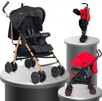 Baby Home Gold Baston Katlanabilir Tek Elle Kapanan 360 Derece Dönen Tam Yatar Kabin Tipi Baston Bebek Arabası Siyah