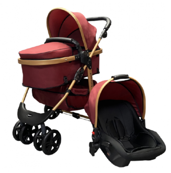 Bebegold Classic Çift Yönlü Katlanabilir Tek Elle Kapanan 360 Derece Dönen Tam Yatar Travel Sistem Bebek Arabası Kırmızı