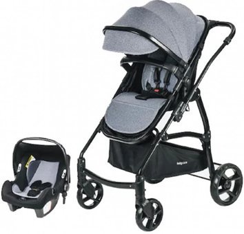 Baby Care BC-41 Astra Safe Trio Çift Yönlü Katlanabilir 360 Derece Dönen Tam Yatar Kabin Tipi Puset Bebek Arabası Gri